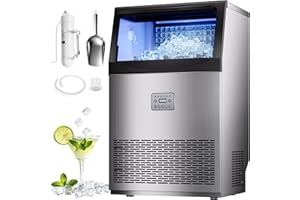 SUNGDOGIN Commercial Ice Maker Machine 110lbs/24H, 33lbs Storage Ice Maker for Business, 50 Cubes in 7-14 Mins, Stainless Steel Ice Maker for Cafe Bar Restaurant Beverage Shops, Freestanding Counter Use