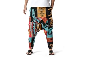 KEPUTAY Men Women Cotton Baggy Hippie Yoga Harem Pants Funky Printed Plus Size Trousers