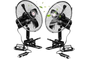 Tujoe 2 Pcs Portable Car Fan with Car Cigarette Lighter Electric Cooling 12 Volt Oscillating Fan 12 Volt Fan Automobile Vehicle 360 Degree Swivel Fan with Clip for Car Truck Supplies, Black (8 Inch)