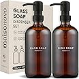 MaisoNovo Soap Dispenser 2-Piece Set | 16.9oz Amber Bottles with Black Stainless Steel Pumps