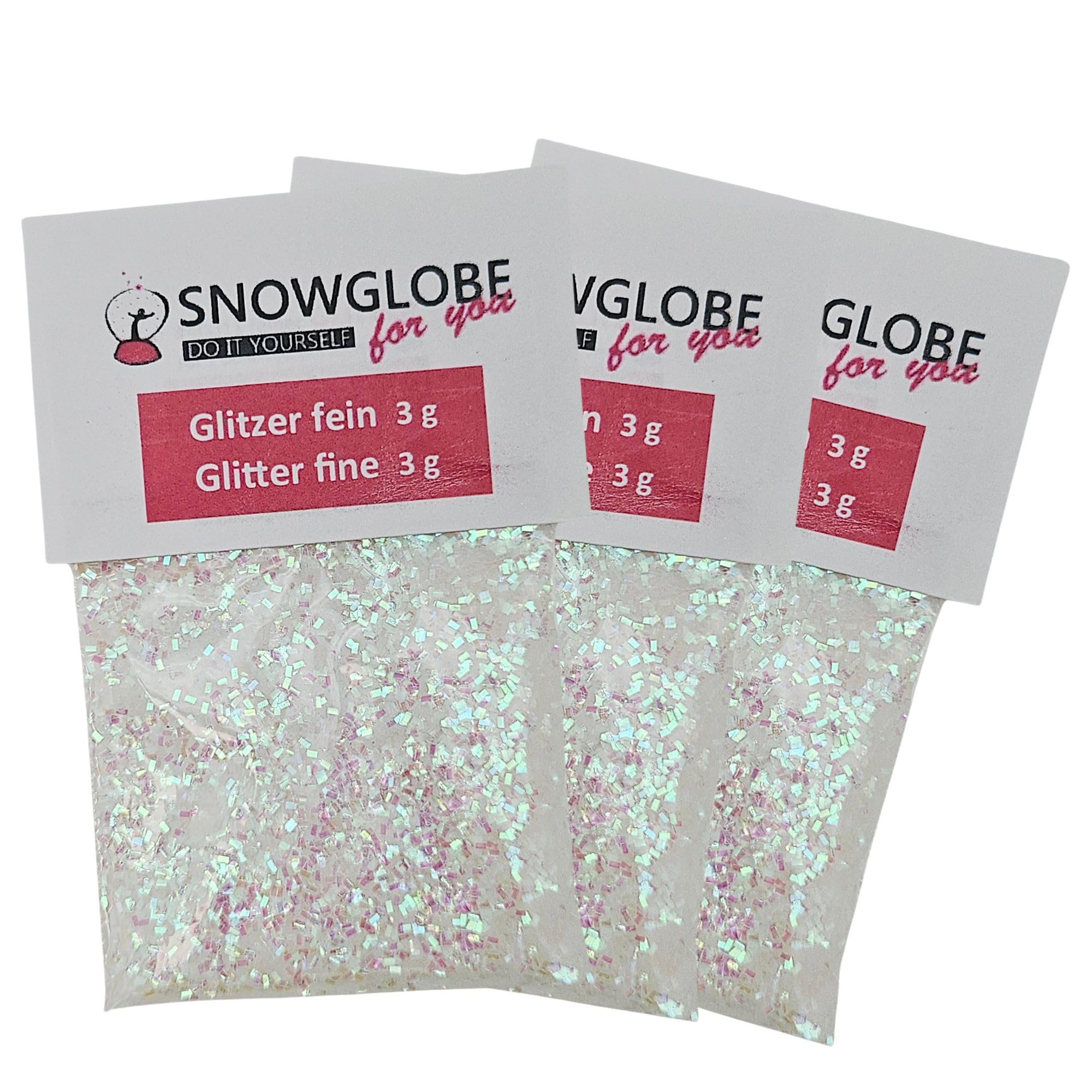 SNOWGLOBE for you - DIY 3x Glitter Kit, 3g each, Fits Medium Snow Globe (100mm), Personalized Gift, Craft Accessory