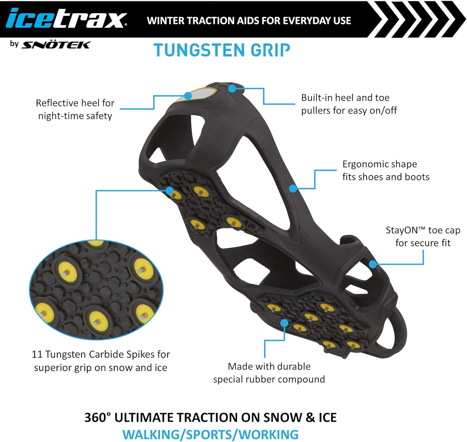 for Grips Ice Winter Pro ICETRAX Shoes Heel Reflective Toe
