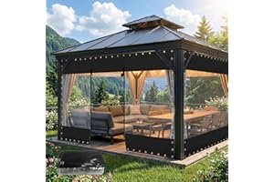 10x10ft Heavy Duty Vinyl Gazebo Curtain Replacement with Window, 21.16oz PVC Screen Panels with Zippers and Grommets, 19.69 M