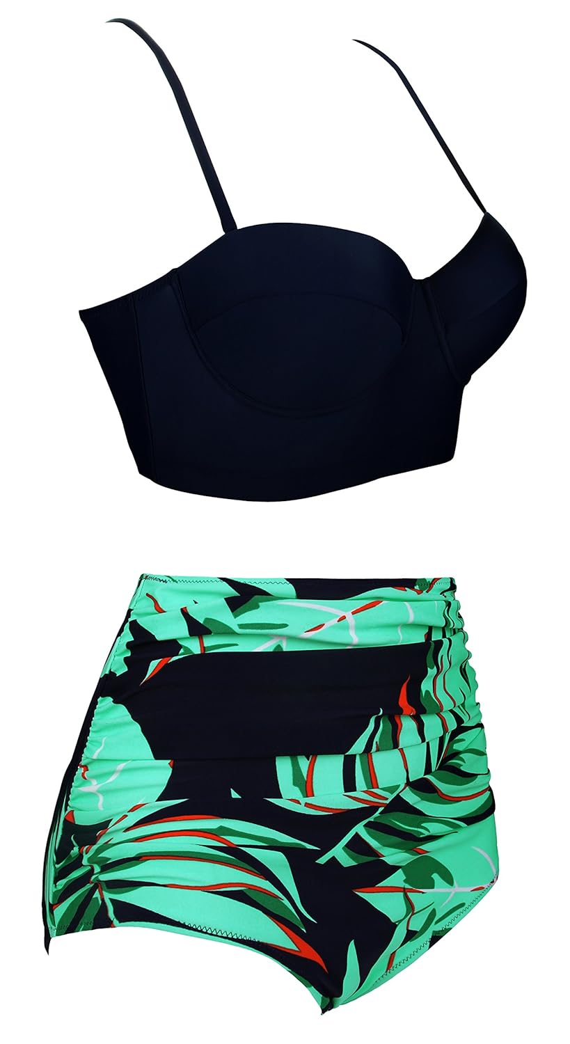 Aixy Women Vintage Two Piece Swimsuits High Waisted Bathing Suits with