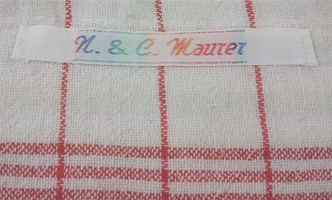 Bänderservice 50 Handtuchaufhänger Aufhänger zum Aufnähen mit Schriftzug nach Wahl in Regenbogenfarben, Handtuchhalter, Tuchh