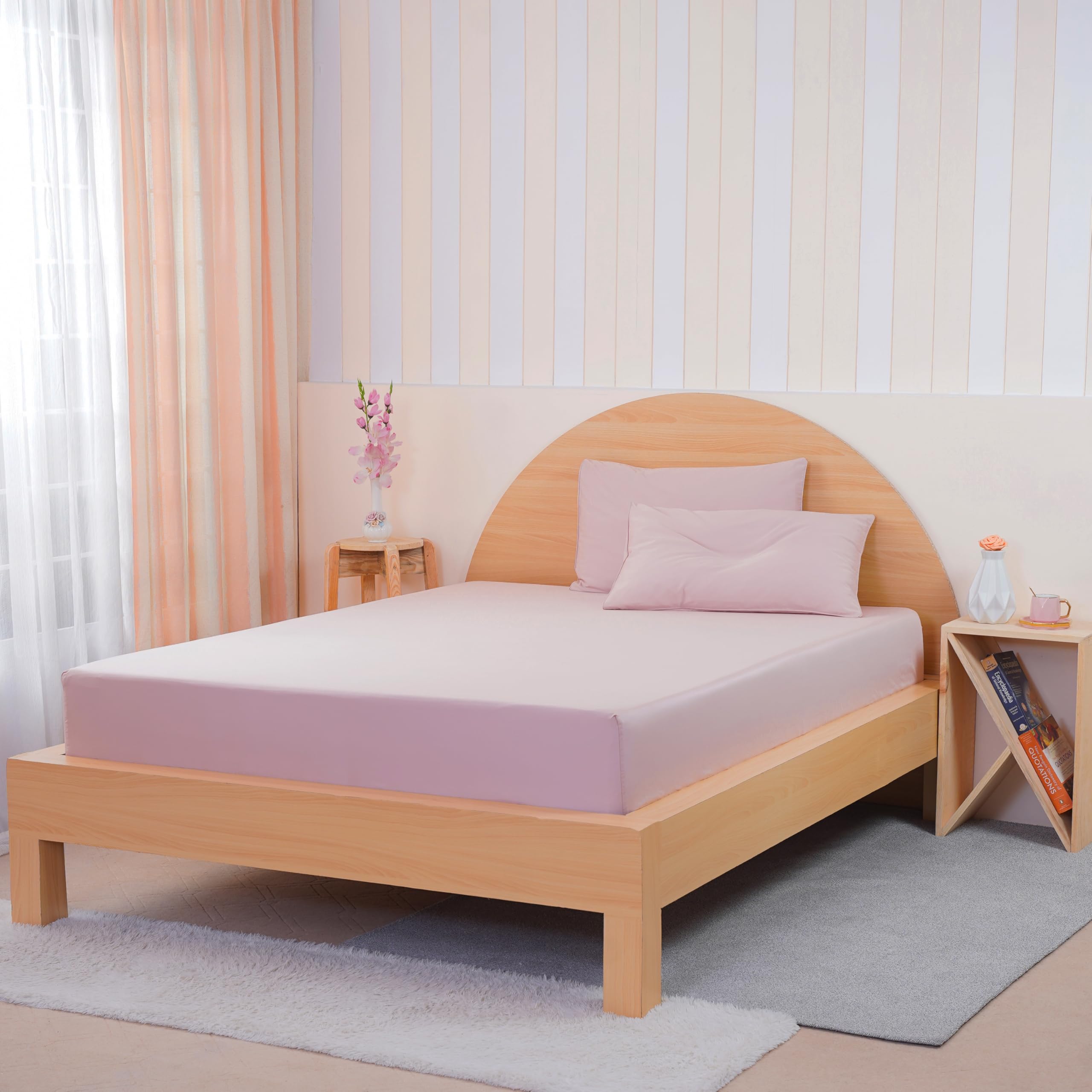 Sheet Story Bamboo Double Fitted Sheet - 41cm Deep Pocket - 400 Thread Count - Hypoallergenic, Soft and Cooling Fitted Bed Sheets Double - Blush Pink