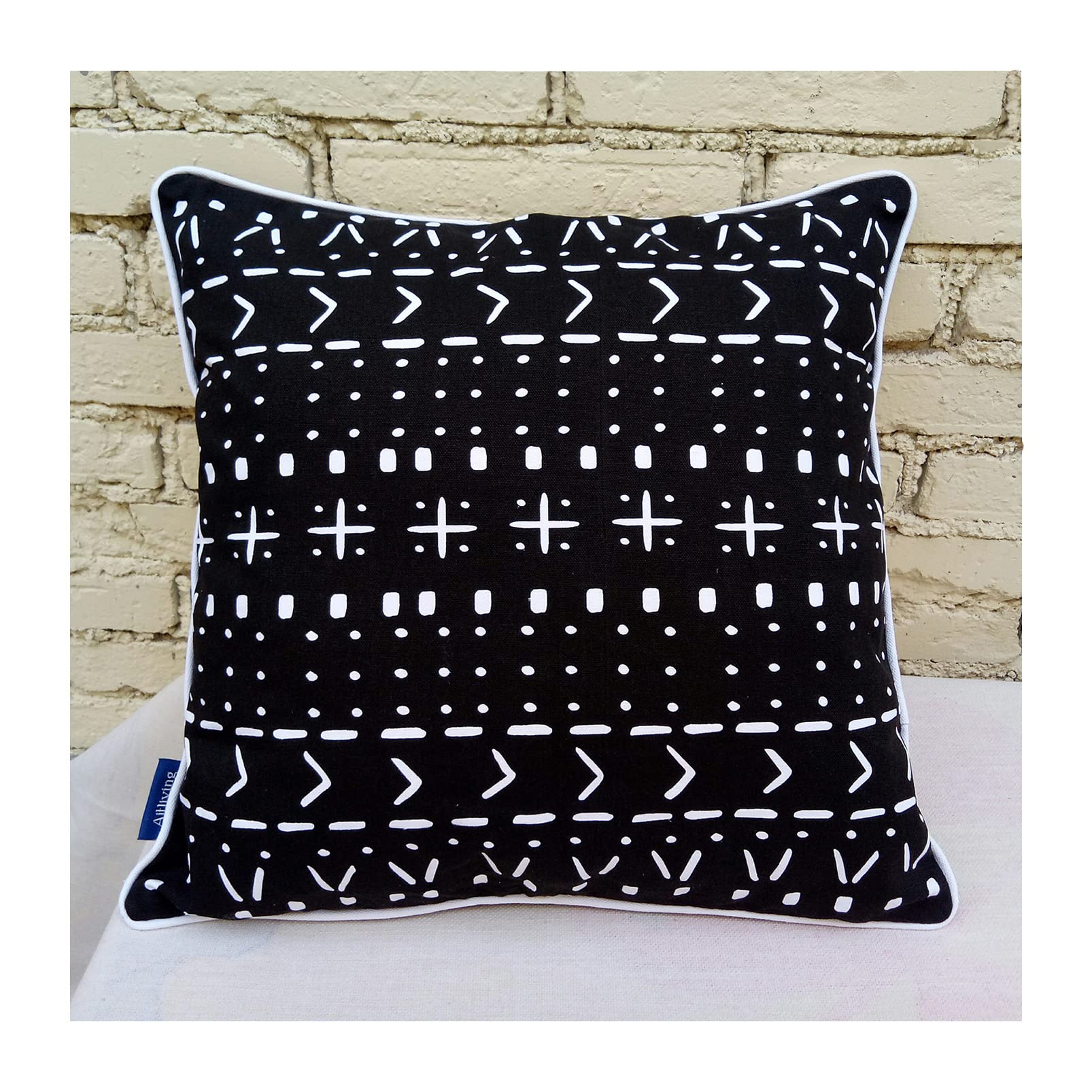 Aitliving Cushion Pillow Cover 43X43cm 1PC Nomadic 17X17 Throw Pillow Cover Black/White Cotton Canvas w/White Piping Printed Decorative Couch Pillowcase Accent Cushion Shell — image 1