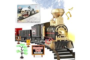 UNIH Train Set,Electric Train Toys with Steam Locomotive Engine,Cargo Car and Long Track, Model Train Set with Smokes,Lights & Sound, Toy Train Gifts for 3 4 5 6 7 8+ Year Old Kids Boys Girls