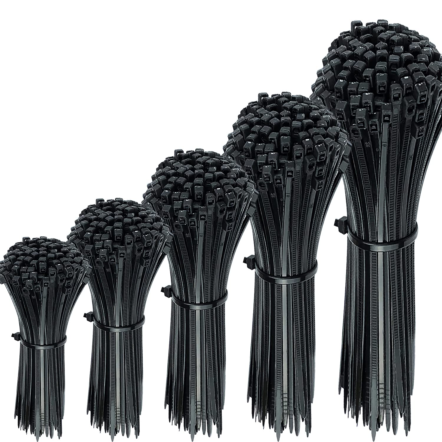 Oksdown 300 Pcs Black Cable Ties Assorted Sizes 100/150/200/250/300mm Mixed Pack Heavy Duty Plastic Zip Tie 2.5/3.6mm Width Nylon Tie Wraps