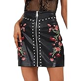 Bellivera Women Faux Leather Basic Bodycon High Waisted Short PU Stretchy Pleated Mini Skirt
