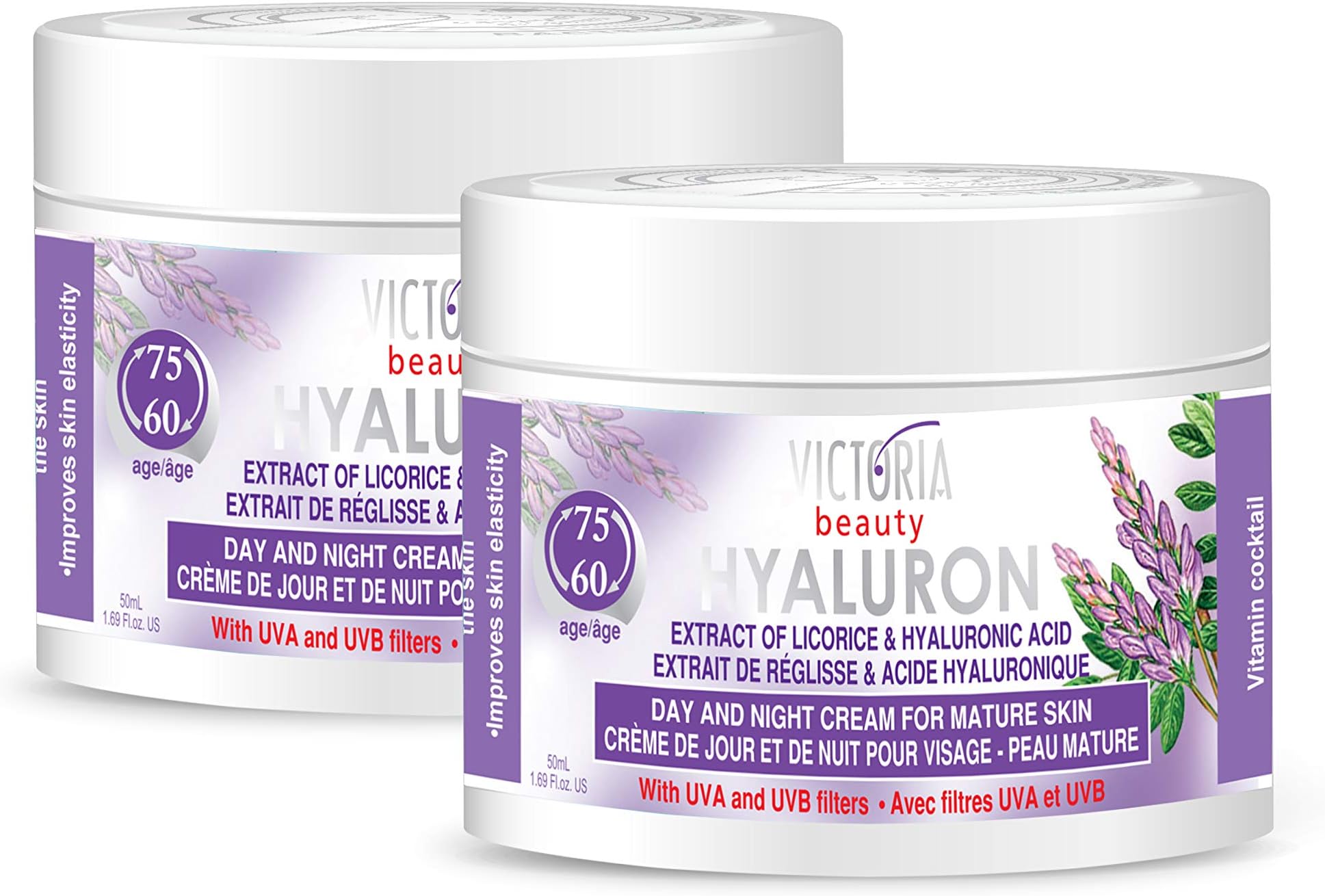 Hyaluron Anti-Wrinkle Cream with Licorice Extract - for Mature Skin (Age 60+) - Intensive Natural Cream for Day & Night With UV Filters (2 * 50ml)