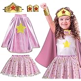 iROLEWIN Wonder Star Superhero-Costumes for Girls Dress-Up Super-Hero-Capes for Kids Tiara Tutu as Christmas Birthday Gifts