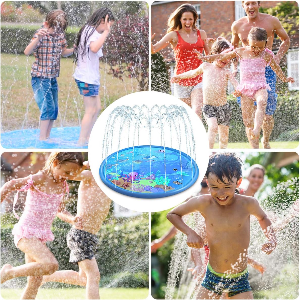 Sprinkler & Splash Pad for Kids - Big 68'' Inflatable blow up pool Sprinkle Mat, Toddler Outdoor toys, Outside kiddie inflatable Water Swimming Pool Toys for Wading and Learning for Babies Boys Girls: Toys & Games
