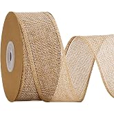 KINGLAKE Natural Burlap Wired Edge Ribbon - 1-1/2 Inch x 11 Yards Jute Ribbon for Gift Wrapping Crafts Bouquets Wedding Big Bow Wreath Christmas Tree Outdoor Decor
