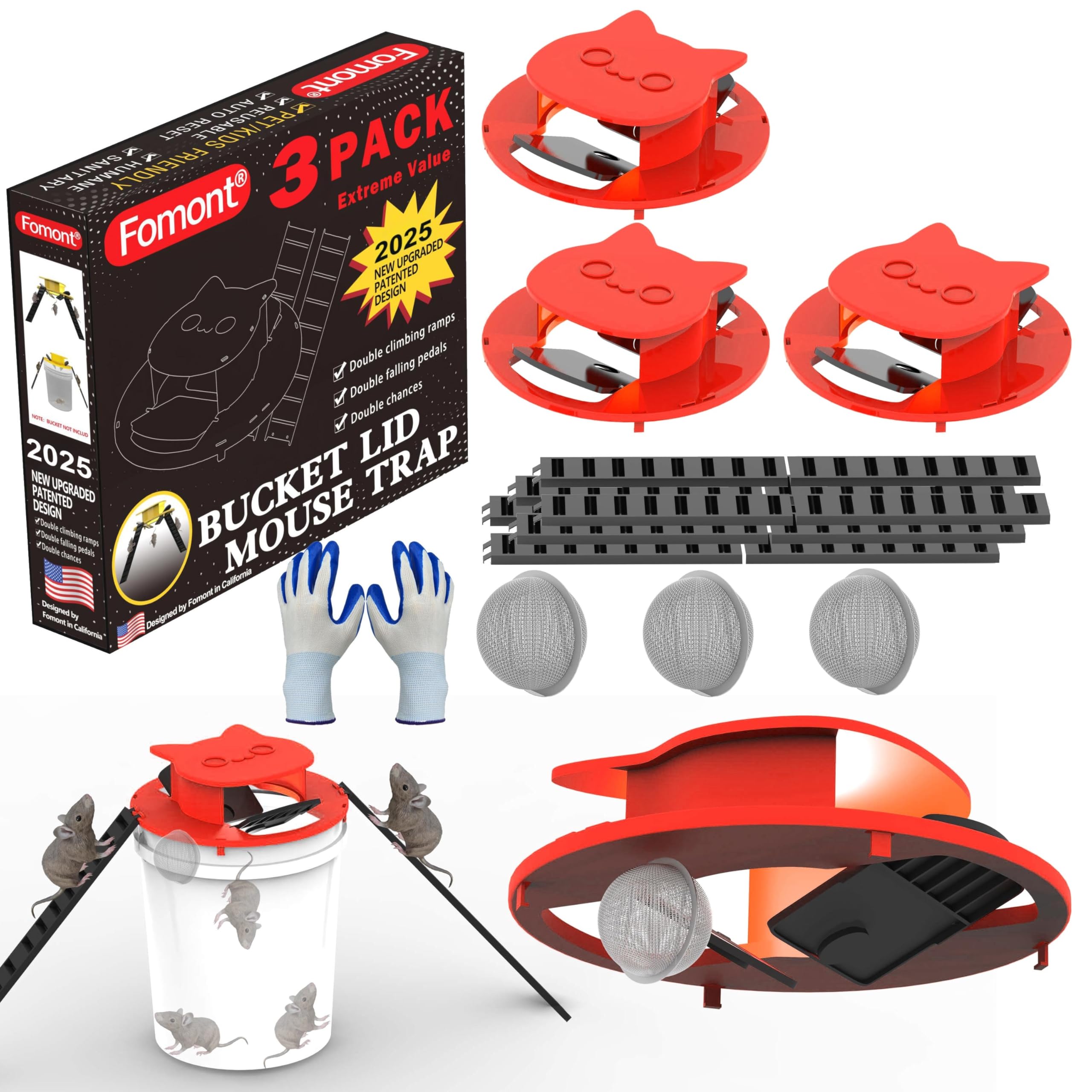 Photo 1 of Fomont 2025 New Upgraded Bucket Lid Mouse Trap-Metal Bait Cage-Auto Reset-5 Gallon Bucket Fit-Humane-Indoor Outdoor-Rat Trap