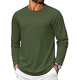 Cotrasen Men's Long Sleeve Shirts Cotton Crew Neck Pocket T Shirts Moisture Wicking Soft Comfort Casual Tee Shirts
