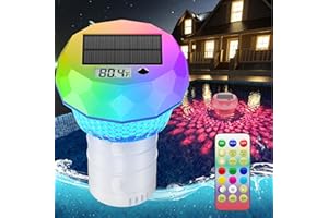 GORDNWE Solar Pool Light with Chlorine Floater: Floating Chlorine Tablets Dispenser with Waterproof Thermometer Easy Read Pool Chlorine Floater for Outdoor Swimming Hot Tub Spa Party