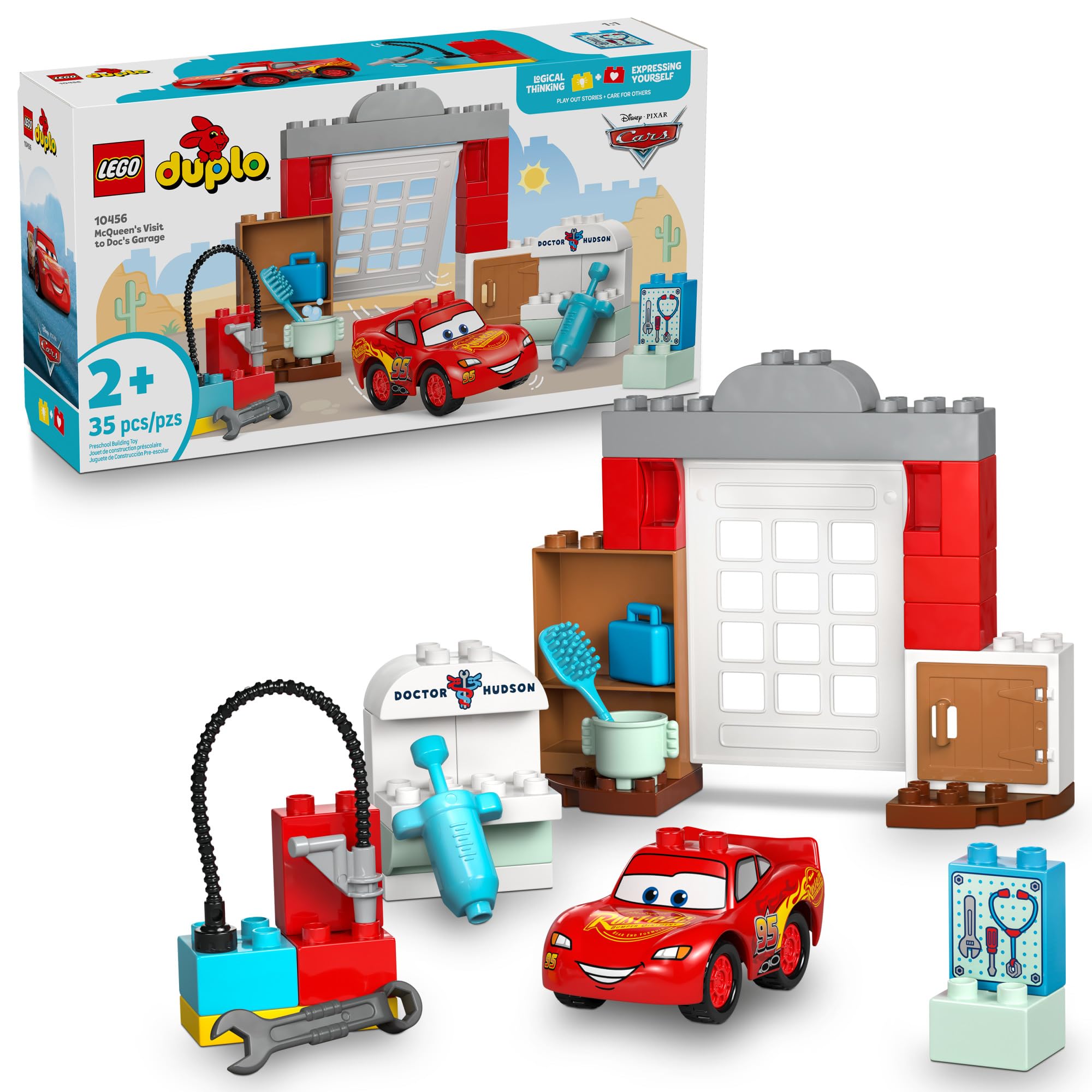 LEGO DUPLO Disney and Pixar Cars McQueen’s Visit to Doc’s Garage - Lightning McQueen Cars Toy for Toddlers, Preschool Boys and Girls 2+ - Gift for Birthdays - 10456