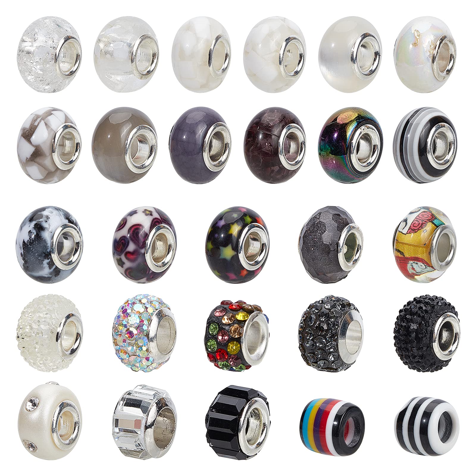 nbeads 54pcs Mixed Style and Colours European Beads, Large Hole Acrylic Rhinestone Beads for Making Jewellery Necklaces Bracelets Crafts DIY