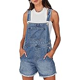Glamaker Denim Overall Shorts for Women Summer Casual Jean Romper Jumpsuit Loose Fit Outfits Rompers with Pockets 2025