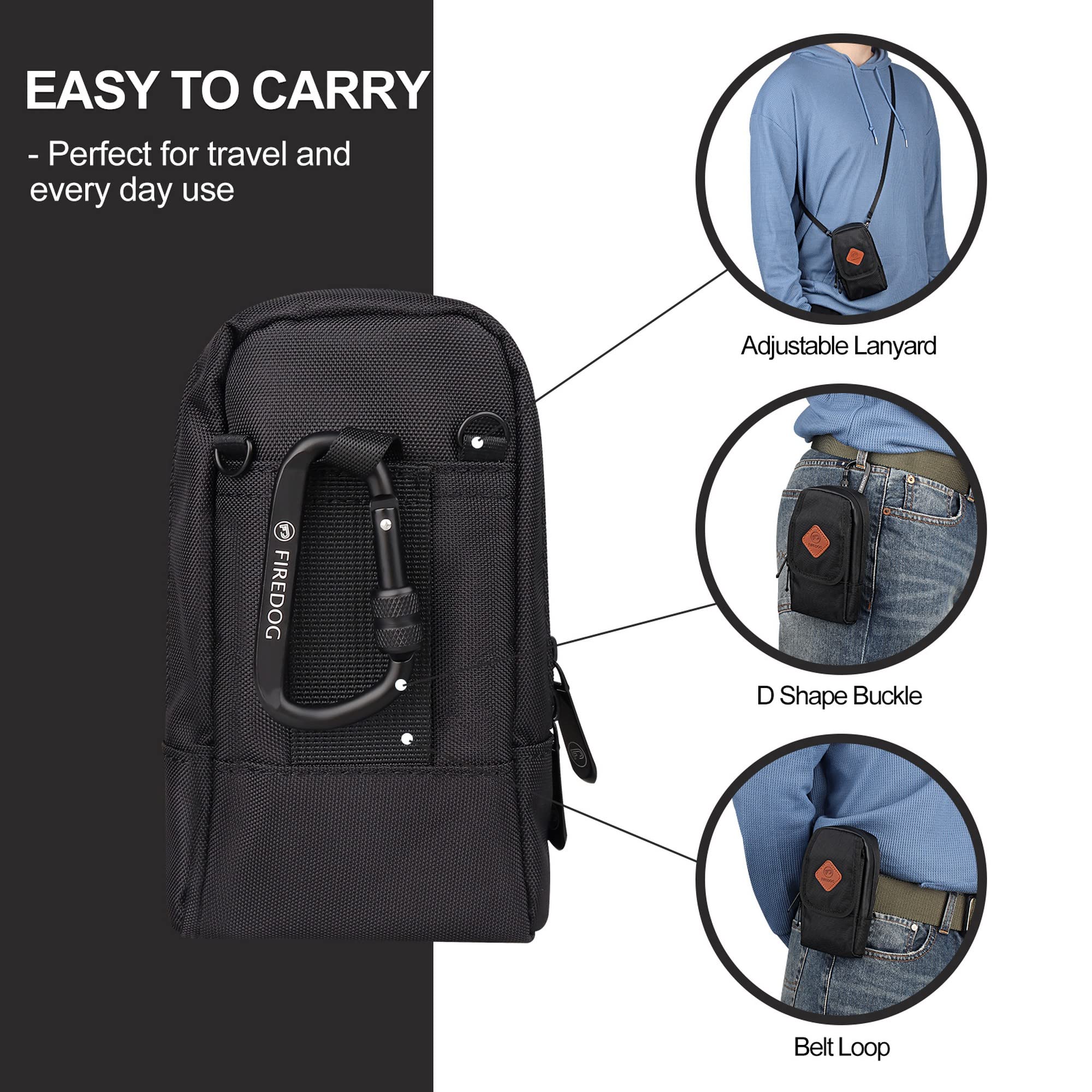 FIREDOG Smell Proof Bag, Odor Proof Pouch Dog Tested Mini Stash Crossbody Bags for Travel Storage (Black)