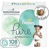 Diapers Size 6, 108 Count - Pampers Pure Protection Disposable Baby Diapers, Hypoallergenic and Unscented Protection, ONE Mon