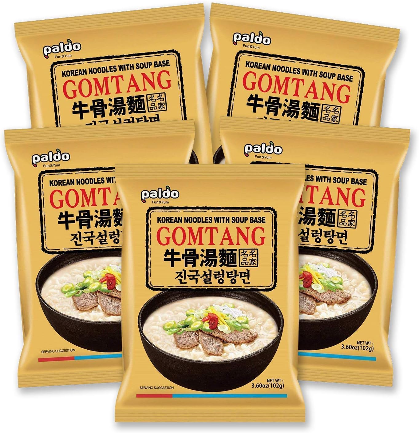 PALDO FUN & YUM 5-pack of Paldo Gomtang Korean Style Instant Ramen with Beef Soup Base, 5x102 G, Made in Korea, 3.6 ounce (pack of 5)