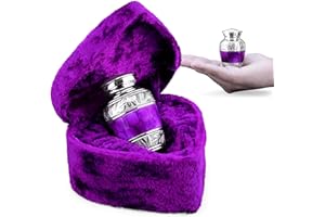 INTAJ Small Urns for Human Ashes Keepsake - Cremation Urns for for Men Women with Velvet Heart Case - Beautiful Brass Engraved Mini Urn Peaceful Dark Purple Decorative Urn
