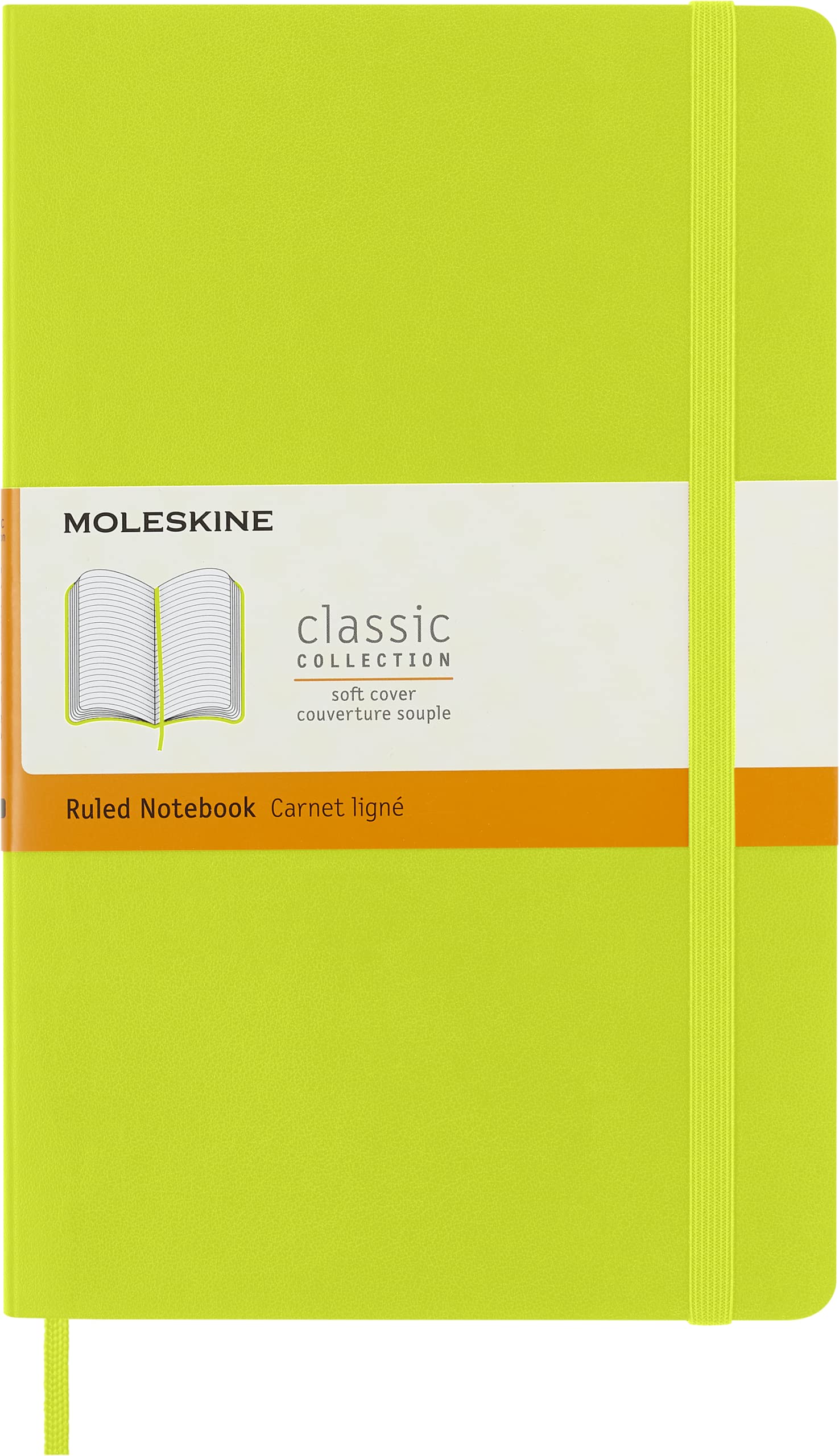 Moleskine Classic Notebook, Notebook With Ruled Pages, Soft Cover and Elastic Closure, Lemon Green, Large, 13 x 21 cm, 240 Pages