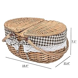 Wicker Picnic Basket with Lid and Handle Sturdy
