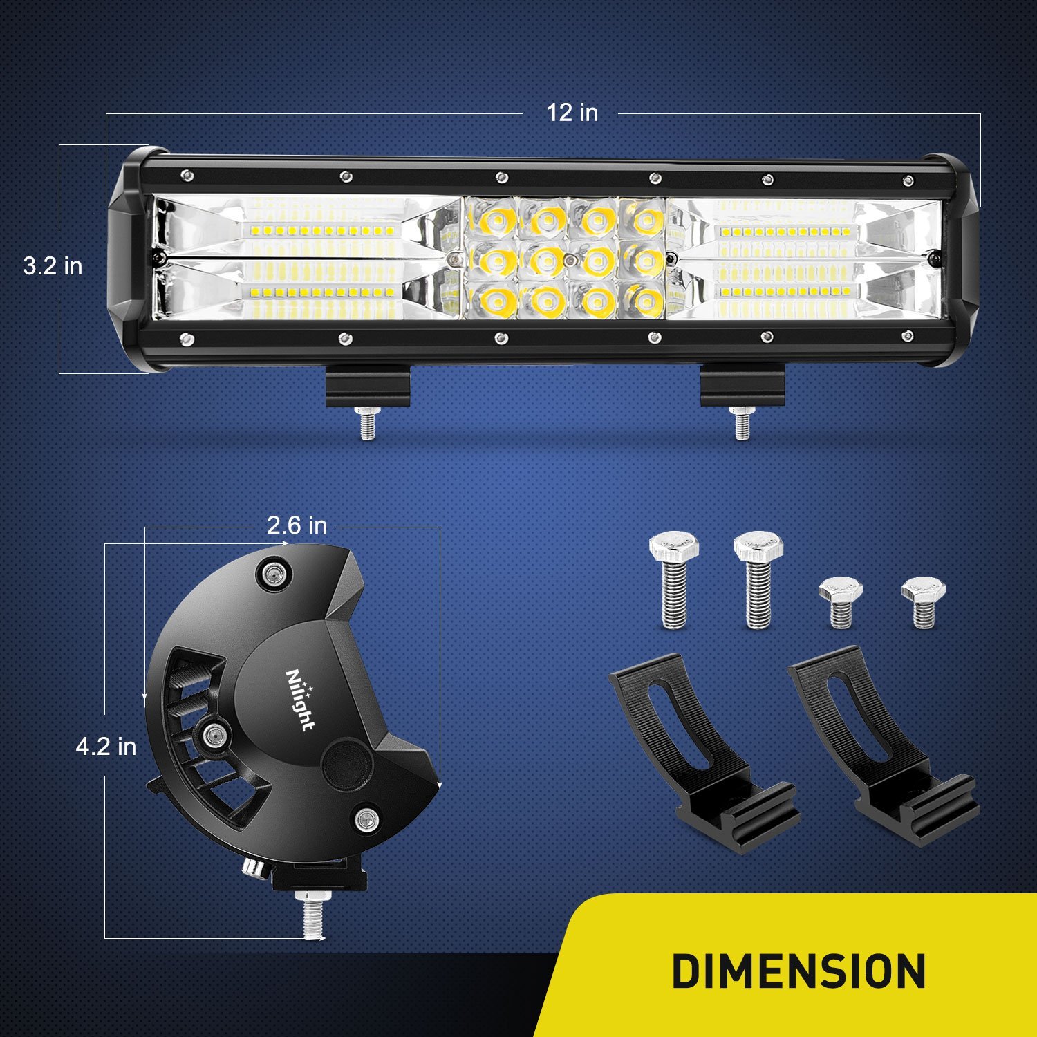 LED Light Bar Nilight 2PCS 12Inch 180W Triple Row Flood Spot Combo Beam