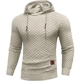Zaitun Mens Hooded Sweatshirt Lightweight Diamond texture Warm Hoodie Drawstring Solid Knitted Pullover Sweater