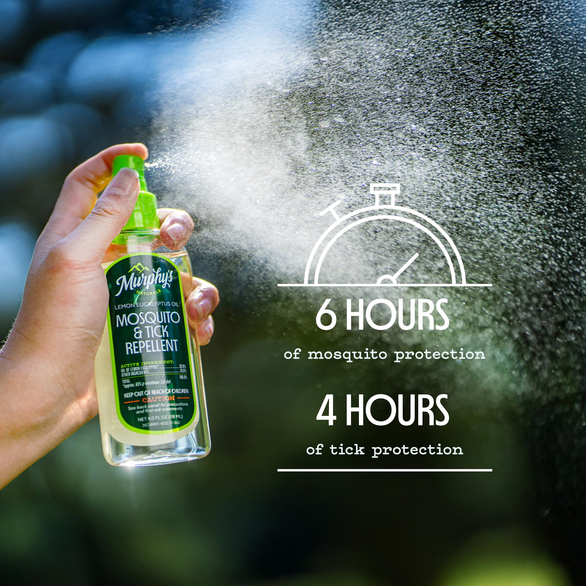 Murphy's Naturals Mosquito & Tick Bug Repellent Spray, Oil of Lemon Eucalyptus for Skin + Outdoor Gear, DEET-Free, 4 Ounce Pump, 2-Pack