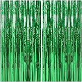 2 Pack Foil Curtain Backdrop Green Metallic Tinsel Foil Fringe Curtains Photo Booth Props for Birthday Wedding Engagement Baby Shower Bachelorette Christmas Holiday Celebration Party Decorations