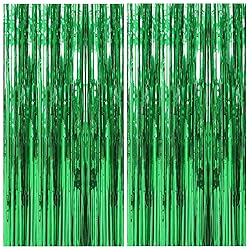 2 Pack Foil Curtain Backdrop Green Metallic Tinsel