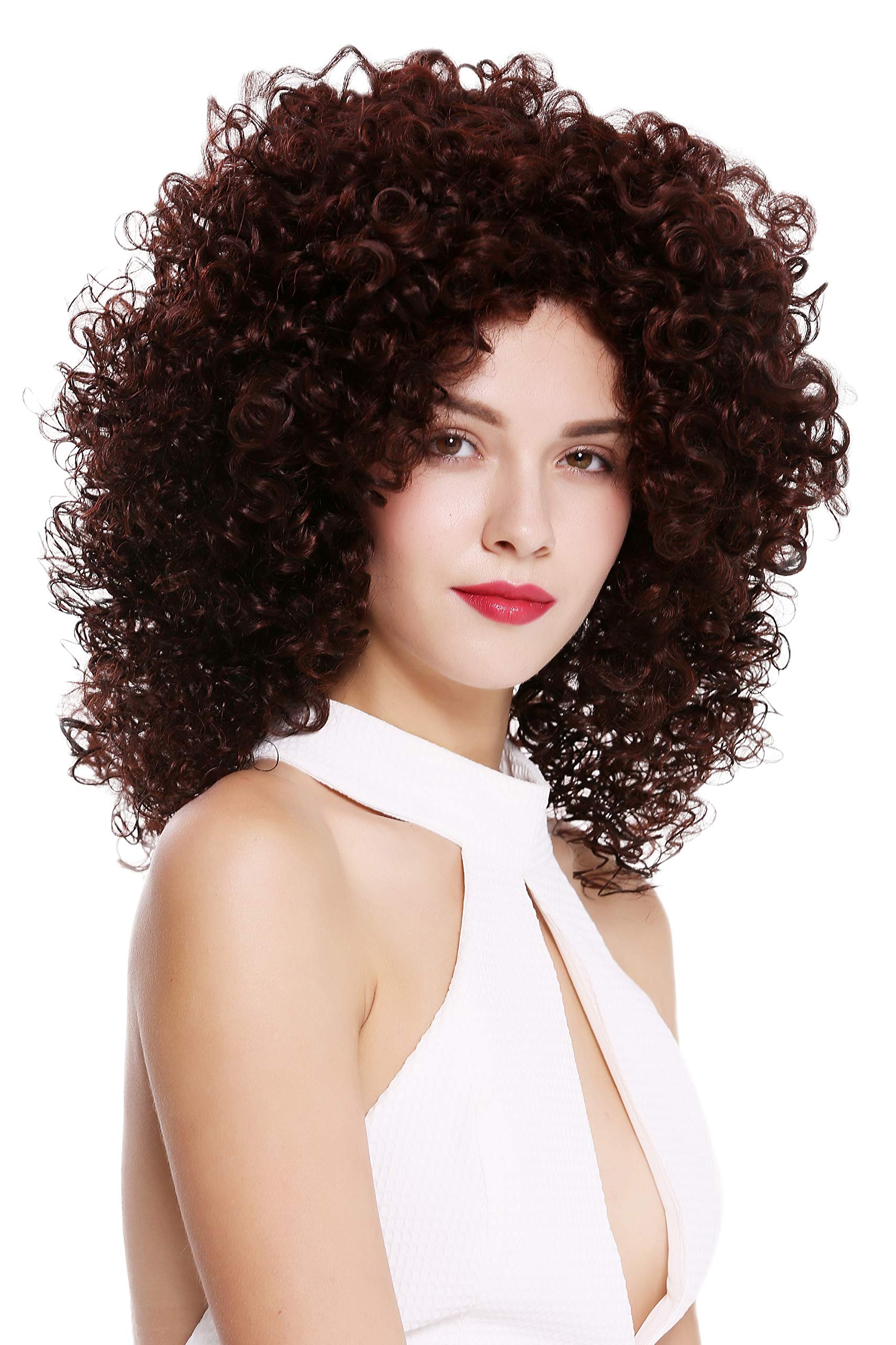 WIG ME UP - DW2531-MF-44-2SP35 Quality women's wig lady lace front monofilament curls curly volume dark brown reddish brown mix