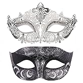 Thmyo Couples Venetian Laser Cut Masquerade Mask,Halloween Mardi Gras Party Mask (Black & black)