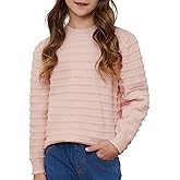 Fdqin Sweaters for Girls Ribbed Knit Textured Long Sleeve Crew Neck Soft Chunky Pullover Sweater Solid Tops 4-14 Years