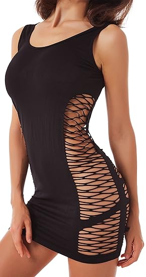 ADOREJOY Womens Seamless Mesh Lingerie Chemise(2XL,Black2)