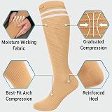 360 RELIEF Compression Socks 15-20 mmHg Beig e with White Lines S/M + Laundry view 4