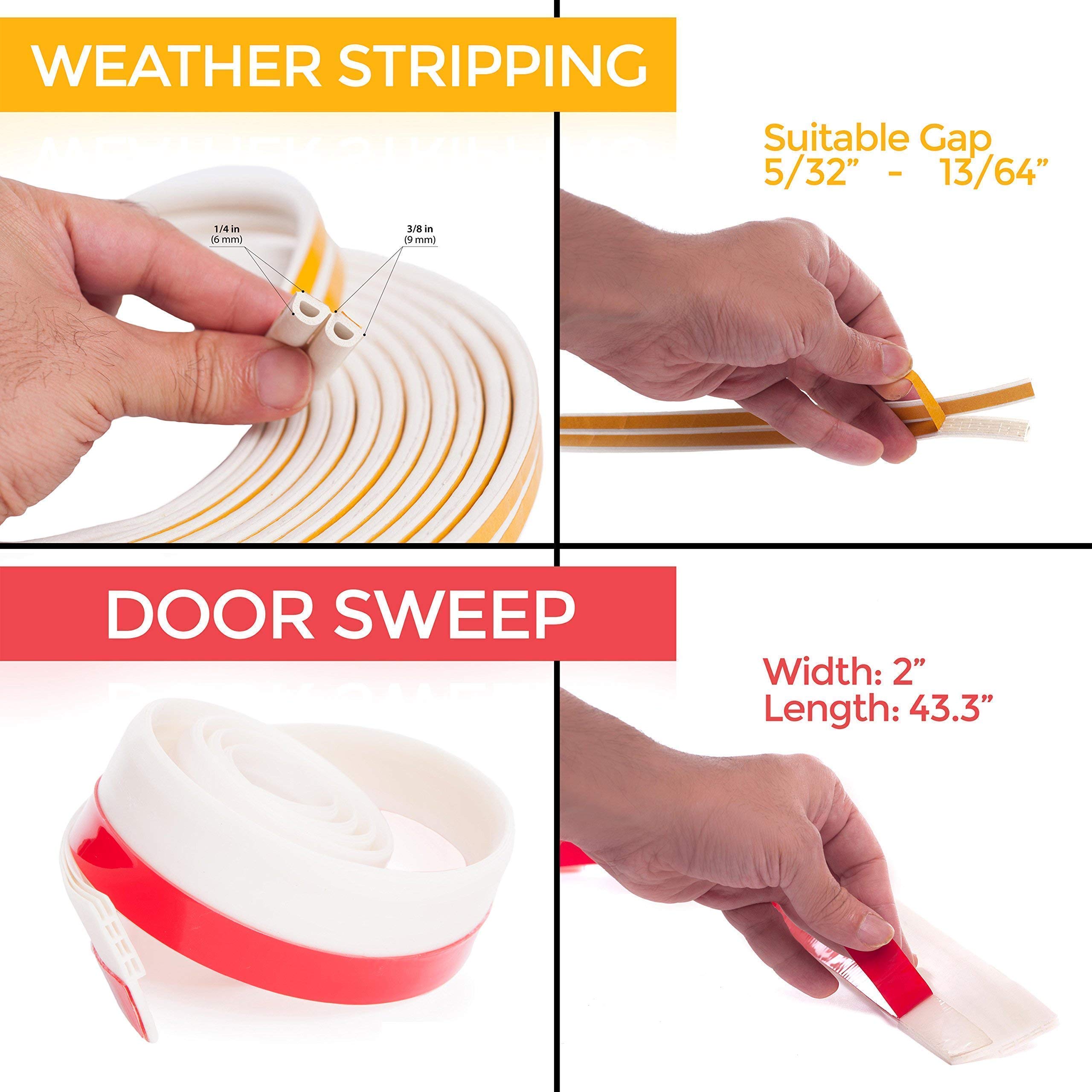 Soundproof Weather Stripping Door Kit White 39 Feet Self Adhesive