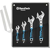 DURATECH 4-Piece Adjustable Wrench Set, 6-inch, 8-inch, 10-inch, 12-inch, 3-in-1 Spanner with Box End/Hex Function, CR-V Stee