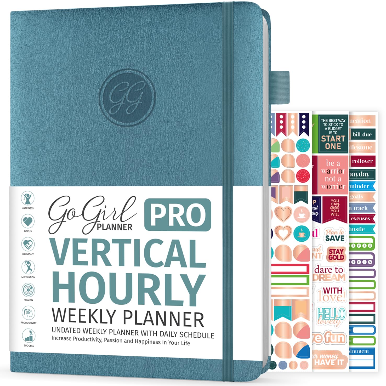 Photo 1 of GoGirl Planner PRO Schedule - Undated Planner with Hourly Time Slots, Monthly, Weekly & Daily Organizer, Appointment Book for time Management, 7"x10" Hardcover, Lasts 1 Year - Aquamarine