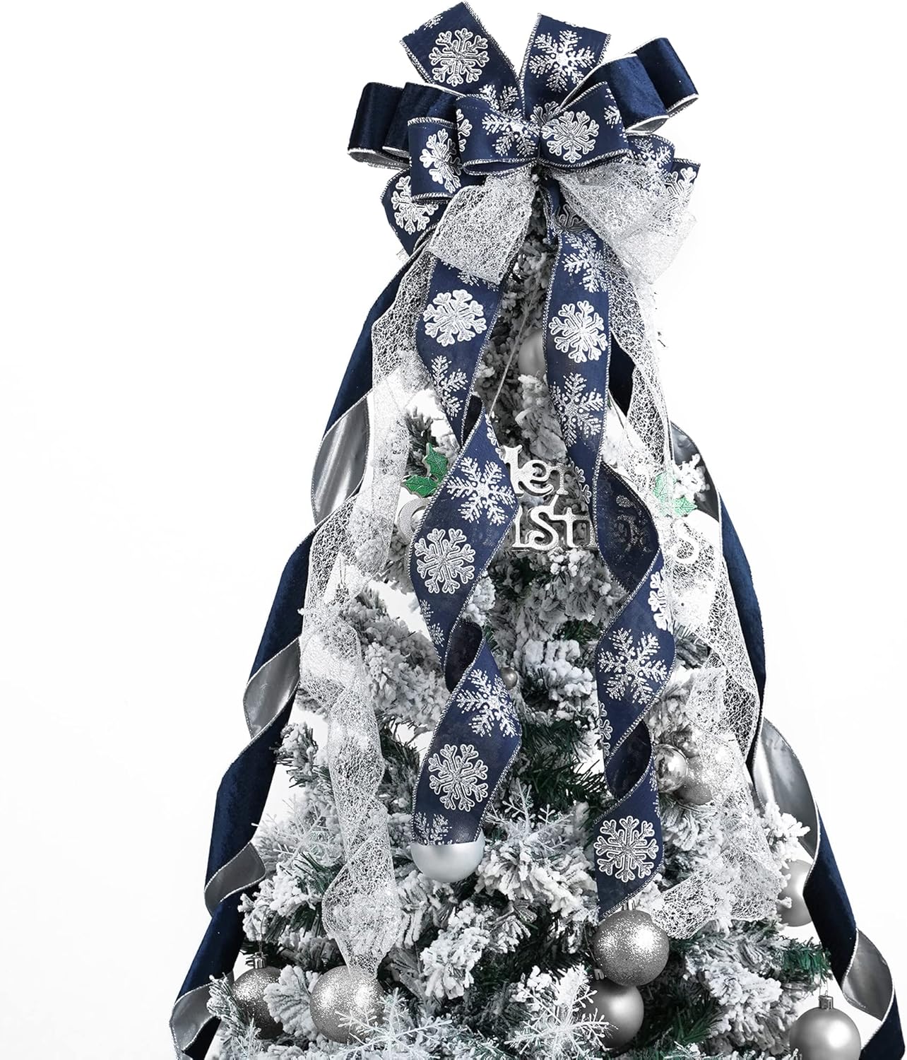 Tree Toppers - MEEDEE Navy Blue Christmas Tree Topper Glitter Christmas Bows 12