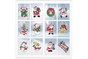 GIRAFFE MANUFACTURING Christmas Decorations Window Clings Stickers for Glass 12 Pack - Winter Xmas Holiday Decor Vinyls Decals for Kids - Reusable Santa Claus, Snowman, Mirror, Wall and Door Stickers for Indoor and Outdoor
