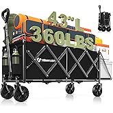 HIKEMOON 43'' Extra Long Folding Wagon with Extended Tailgate, Black | Wagons Carts Foldable, 360LBS Heavy Duty, Compact Portable, Utility Collapsible for Shopping/Garden/Camping/Sports