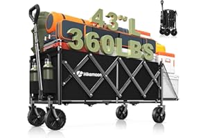 Hikemoon 43'' Extra Long Collapsible Wagon with Extended Tailgate, 360LBS Heavy Duty Wagons Carts Foldable, Portable Folding Outdoor Utility Cart for Grocery, Shopping, Garden, Camping, Black