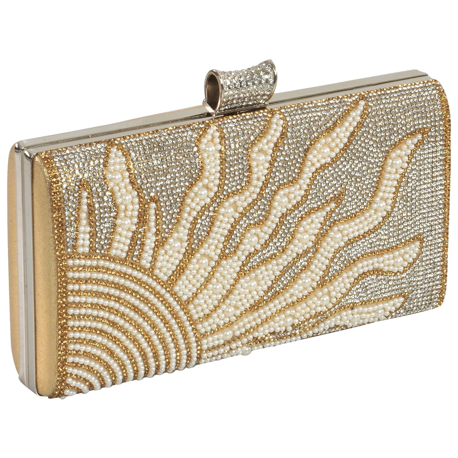 24x7 emall women's clutch (gold,premium pearl diamond silver two sided)