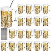 SENONAPO 20 Pcs Plastic Beer Mugs with Handles and 20 Stainless Steel Straws, Large Drinking Cups Reusable Clear Beer Stein Glasses Bulk for Bar, Home, and Party Beverages(16 oz)