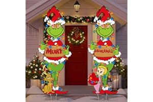 AYMOLAS 2 Pcs 38 Inch Large Christmas Outdoor Decorations with LED Lights, Funny Christmas Decoraions Yard Sign Light Up Christmas Yard Garden Lawn Decor Seasonal Winter Holiday Outdoor Xmas Party Supplies